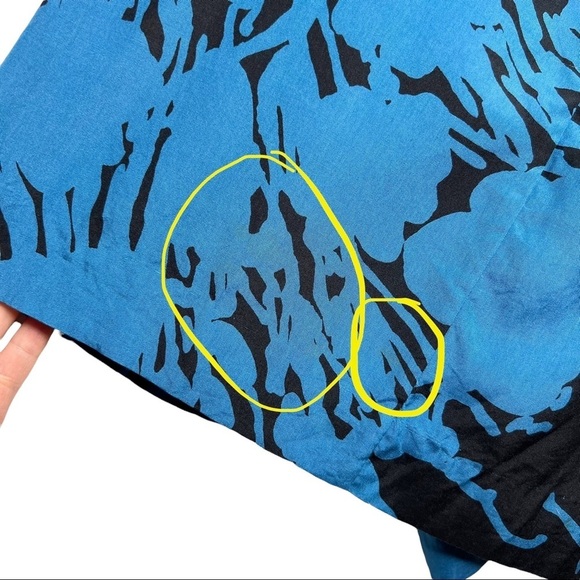 Threadware 100% Silk Blue & Black Printed Flutter Sleeve Dress - Picture 10 of 13